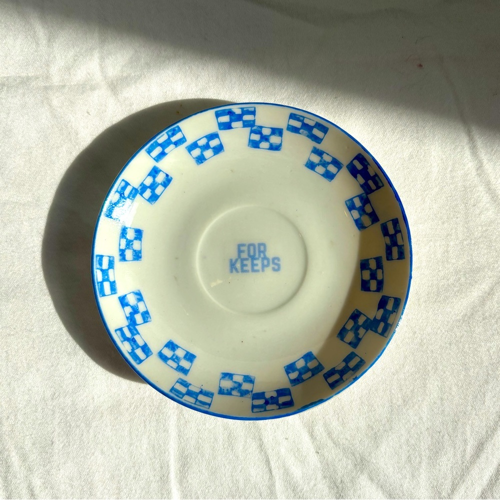 Upcycled dainty blue white trinket ring dish